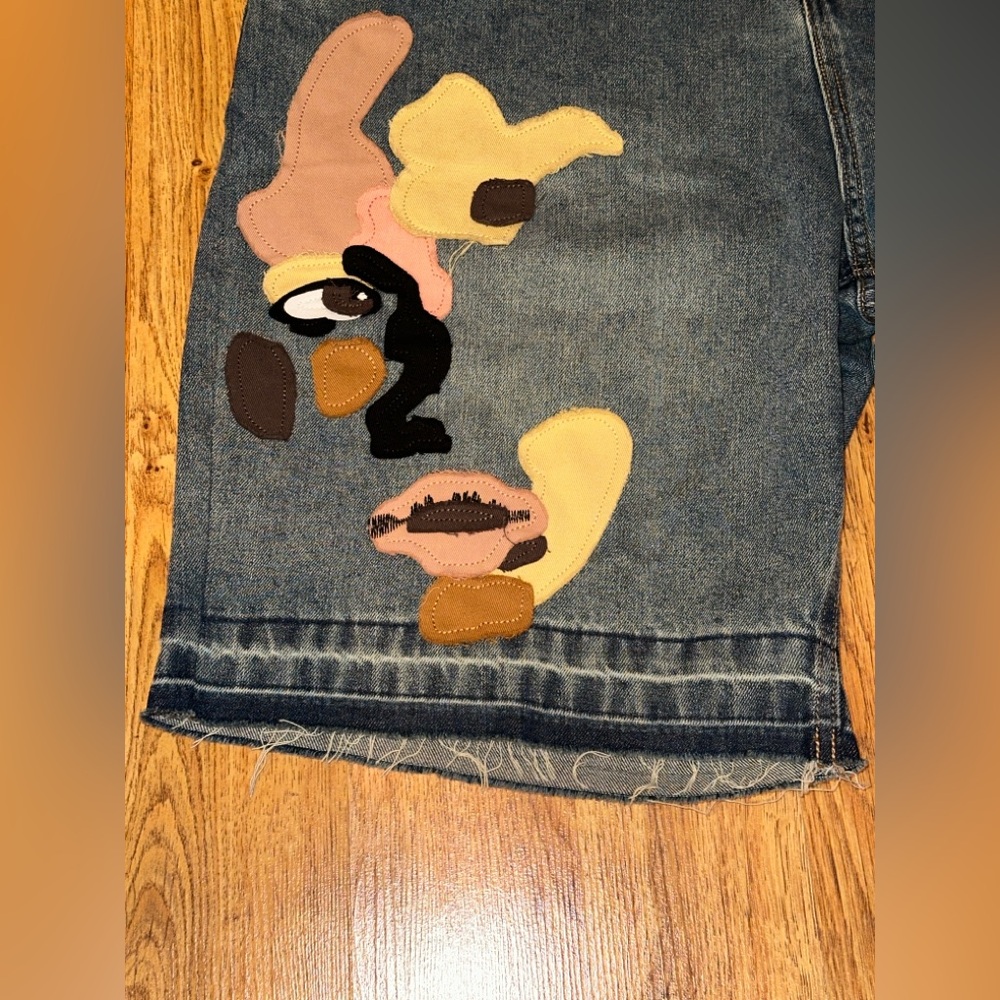 KID SUPER Kidsuper Face Patchwork Baggy Jorts Shorts Light Wash MEDIUM 34 Waist - Picture 2 of 13